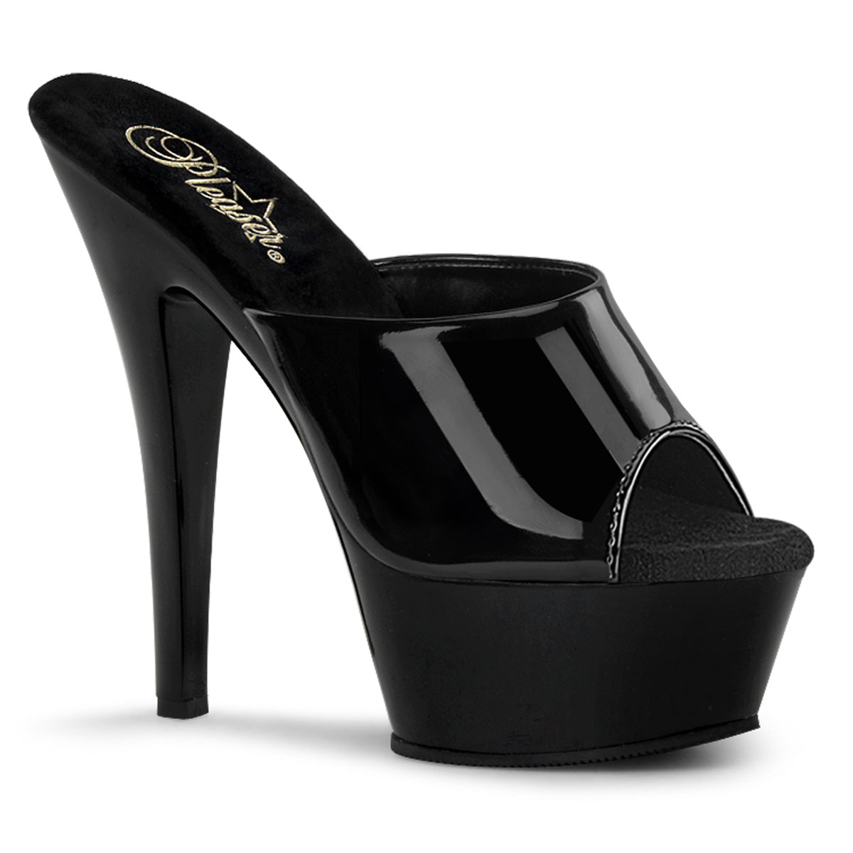 Pleaser KISS-201 Black Peep Toe Platform Sandals - 6 Inch Heels
