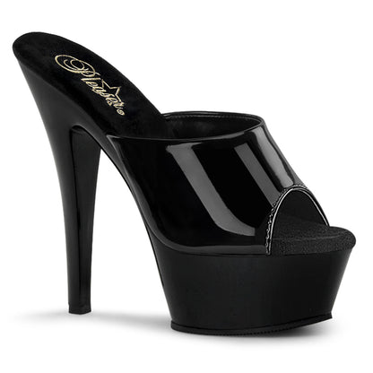 Pleaser KISS-201 Black Peep Toe Platform Sandals - 6 Inch Heels