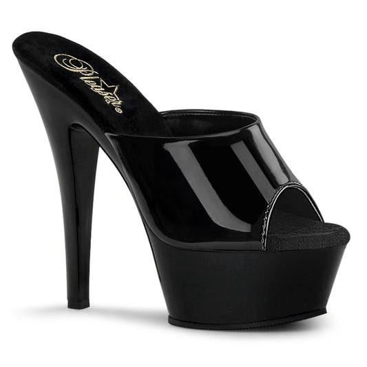 Pleaser KISS-201 Black Peep Toe Platform Sandals - 6 Inch Heels