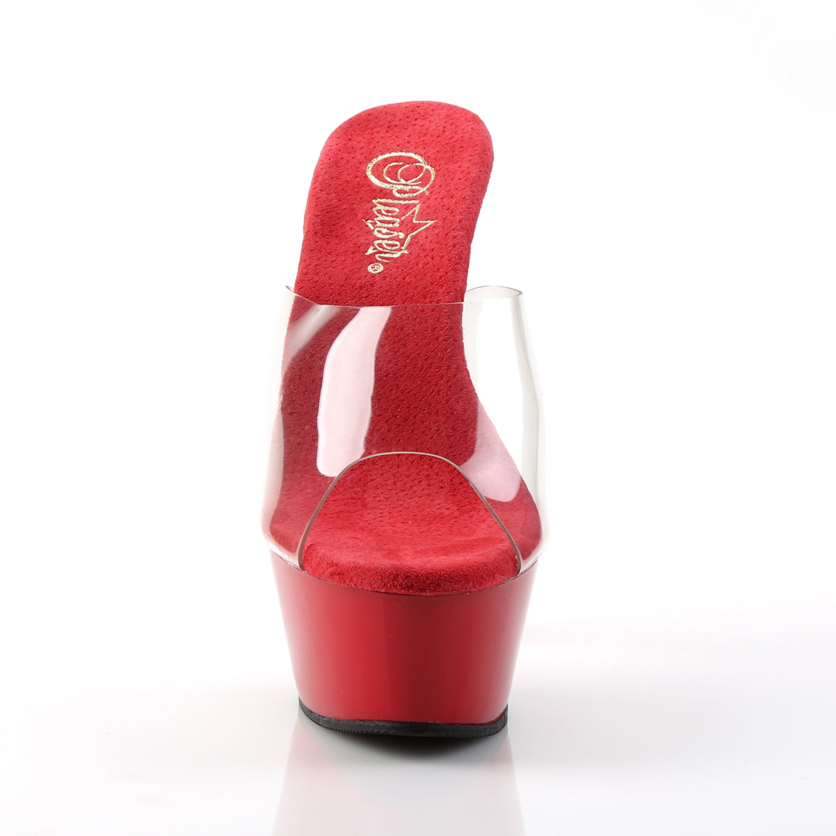 Pleaser KISS-201 Clear / Red Peep Toe Platform Sandals - 6 Inch Heels