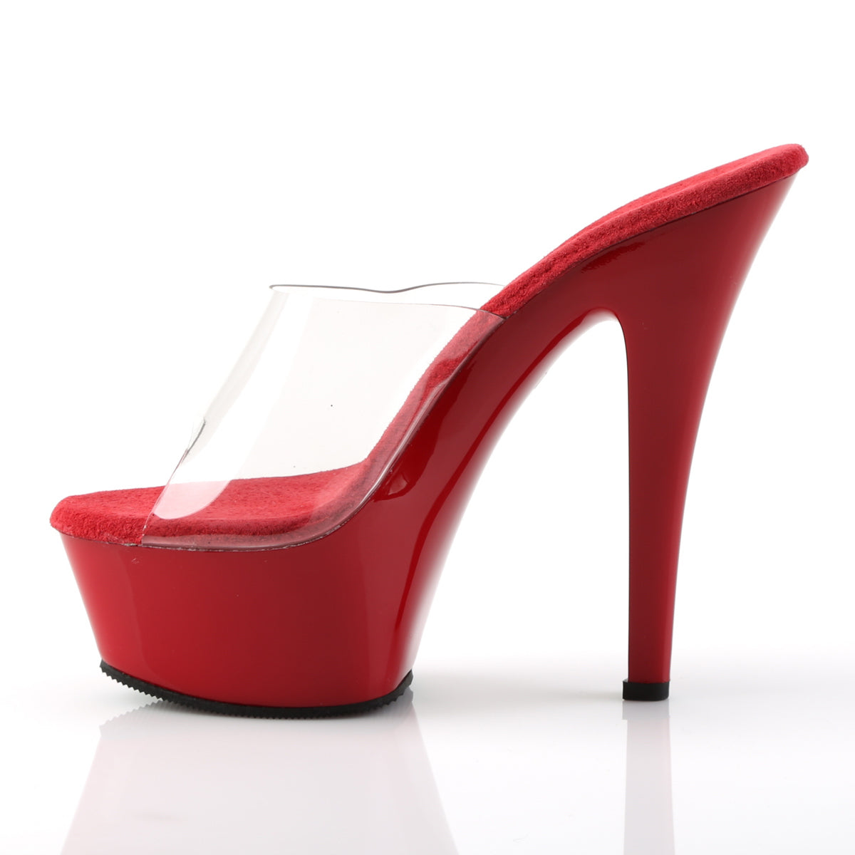 Pleaser KISS-201 Clear / Red Peep Toe Platform Sandals - 6 Inch Heels