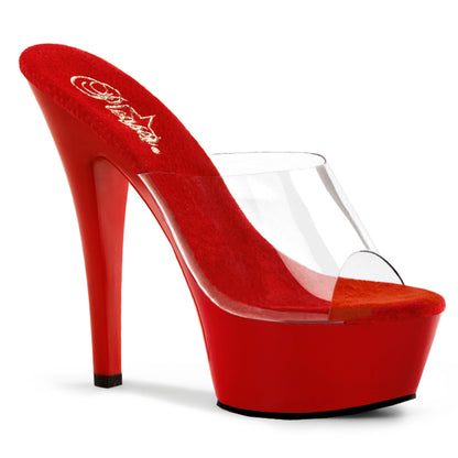 Pleaser KISS-201 Clear / Red Peep Toe Platform Sandals - 6 Inch Heels