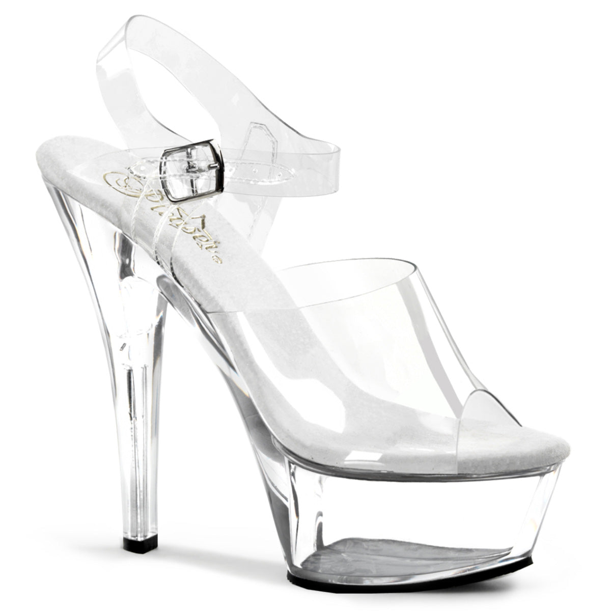 Pleaser KISS-208 Clear Peep Toe Platform Sandals - 6 Inch Heels