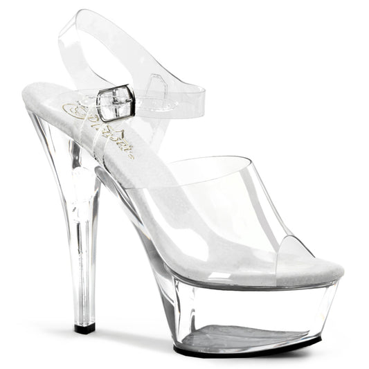Pleaser KISS-208 Clear Peep Toe Platform Sandals - 6 Inch Heels