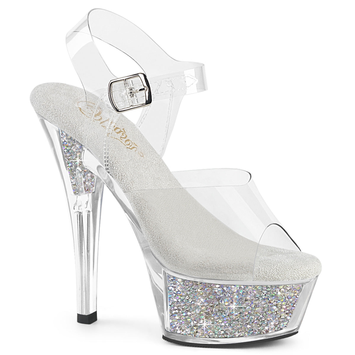KISS-208RSI Pleaser Rhinestone Filled Platform Perspex Ankle Strap Heels