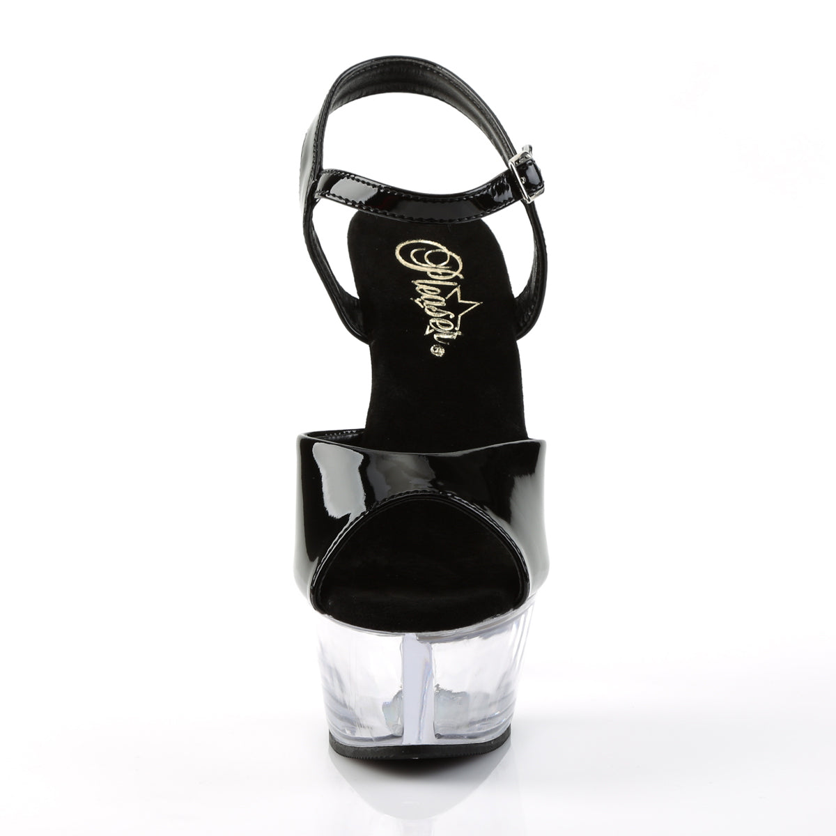 Pleaser KISS-209 Black / Clear Peep Toe Platform Sandals - 6 Inch Heels