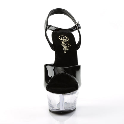 Pleaser KISS-209 Black / Clear Peep Toe Platform Sandals - 6 Inch Heels