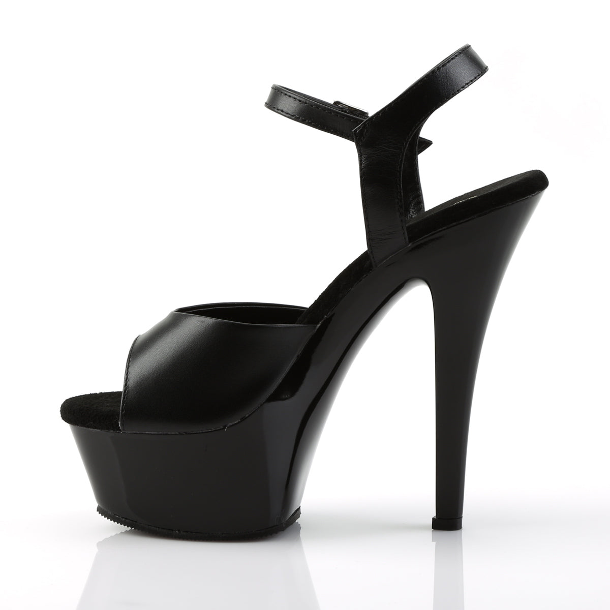 Pleaser KISS-209 Black Peep Toe Platform Sandals - 6 Inch Heels