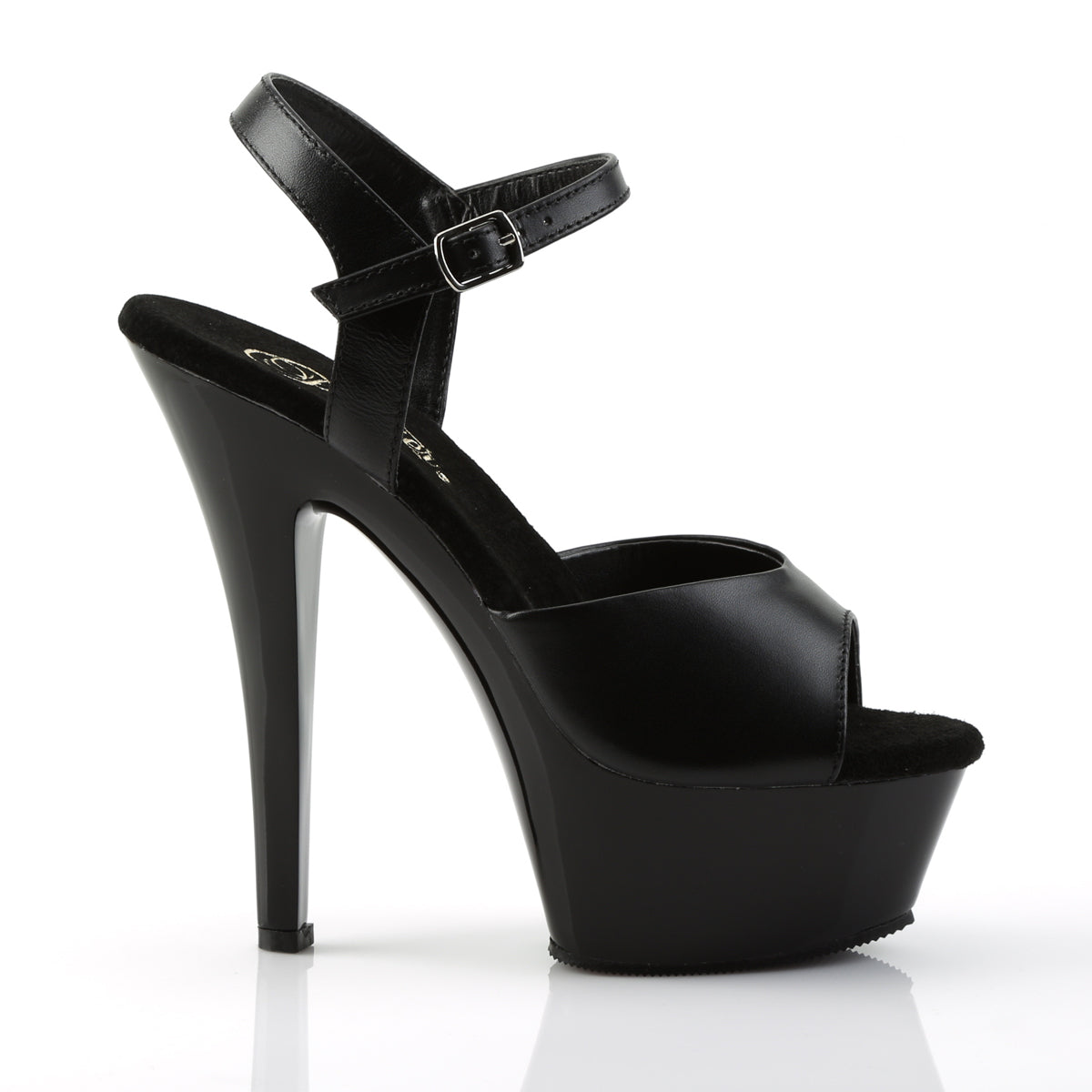 Pleaser KISS-209 Black Peep Toe Platform Sandals - 6 Inch Heels