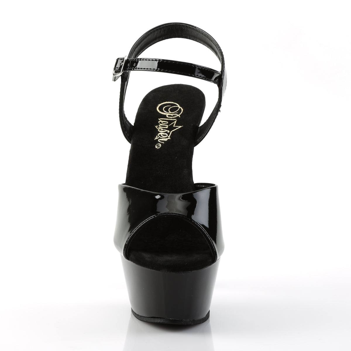 Pleaser KISS-209 Black Peep Toe Platform Sandals - 6 Inch Heels