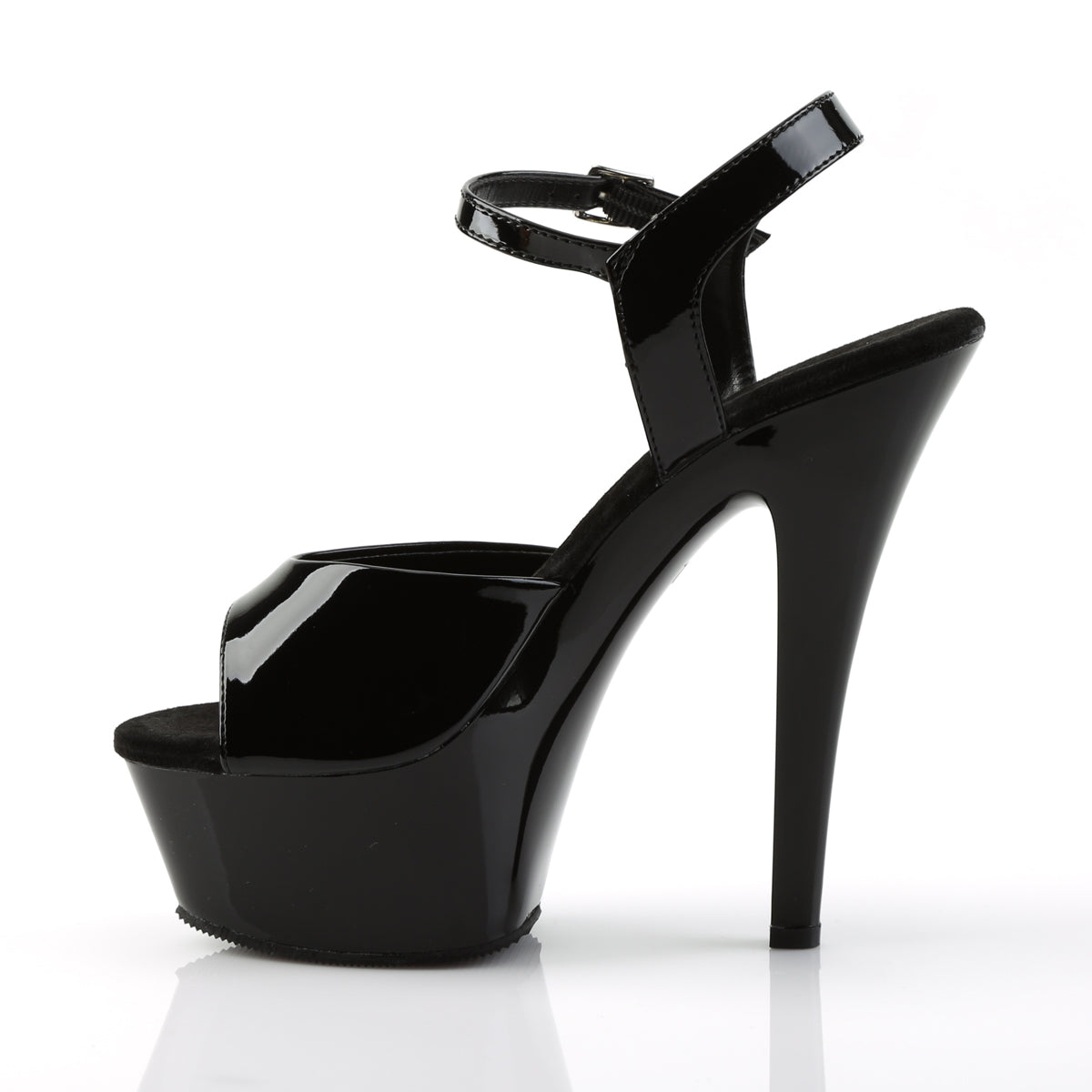 Pleaser KISS-209 Black Peep Toe Platform Sandals - 6 Inch Heels