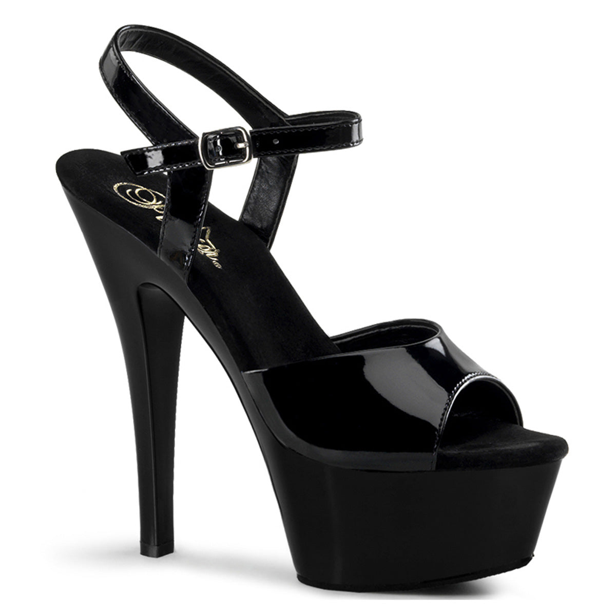 Pleaser KISS-209 Black Peep Toe Platform Sandals - 6 Inch Heels