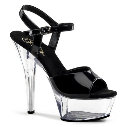 Pleaser KISS-209 Black / Clear Peep Toe Platform Sandals - 6 Inch Heels