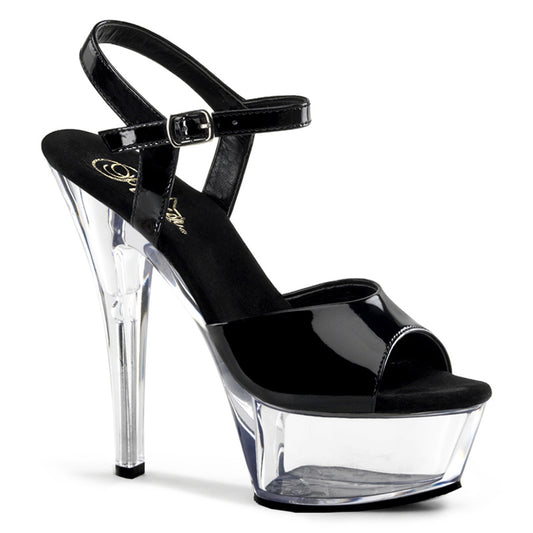 Pleaser KISS-209 Black / Clear Peep Toe Platform Sandals - 6 Inch Heels