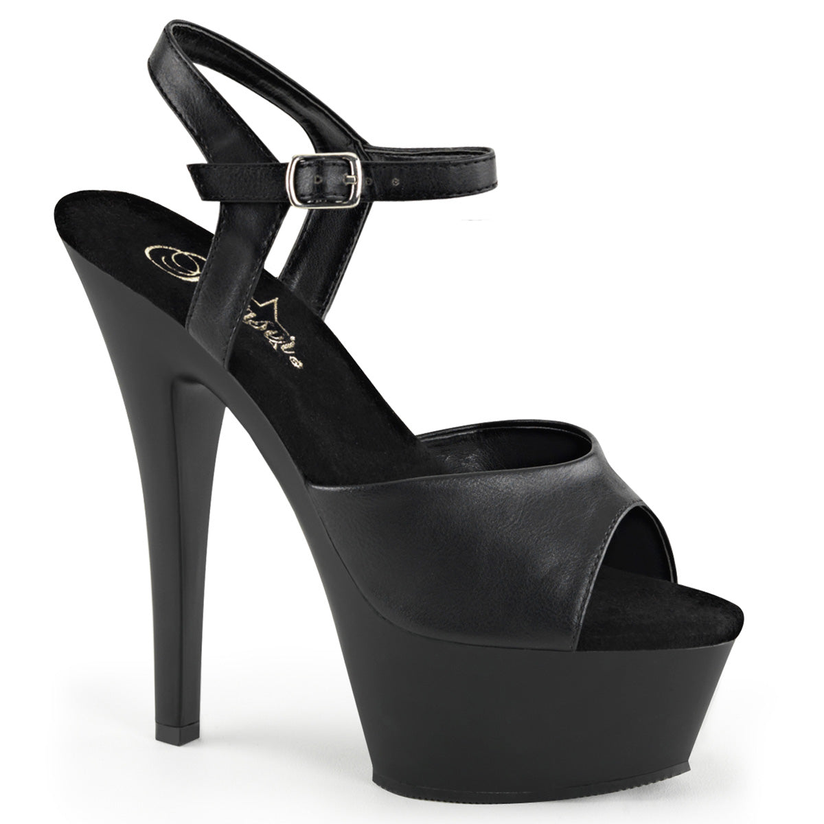 Pleaser KISS-209 Black / Black Matte Peep Toe Platform Sandals - 6 Inch Heels