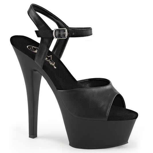 Pleaser KISS-209 Black / Black Matte Peep Toe Platform Sandals - 6 Inch Heels