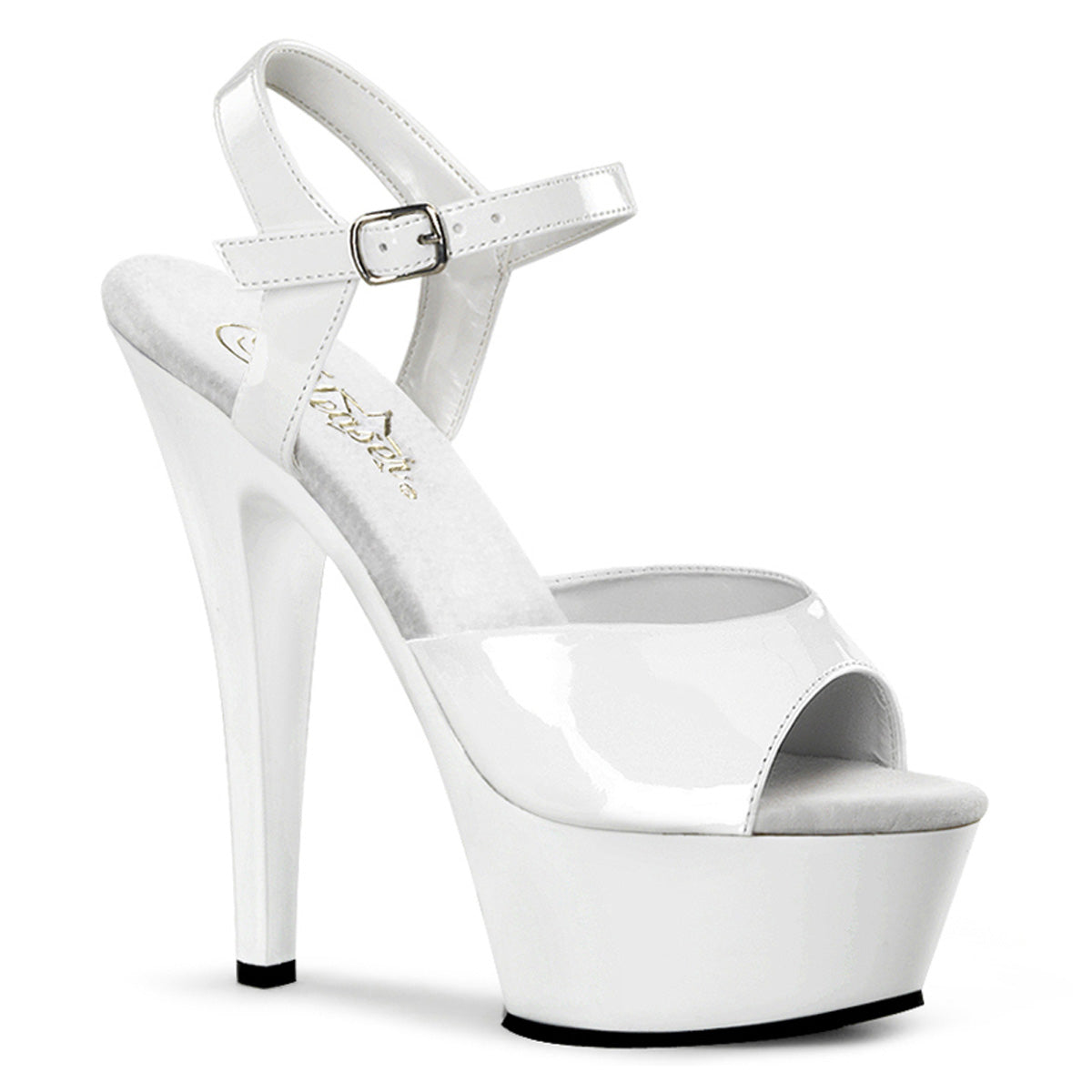 Pleaser KISS-209 White Peep Toe Platform Sandals - 6 Inch Heels