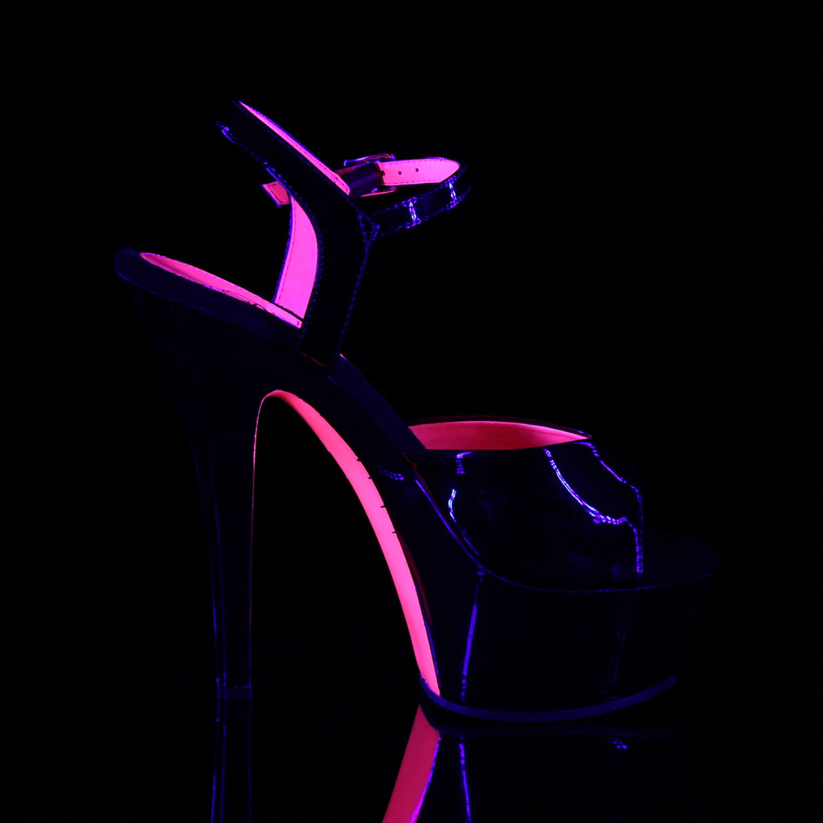 Pleaser KISS-209TT Black / Black-Neon Hot Pink Platform Sandals - 6 Inch Heels