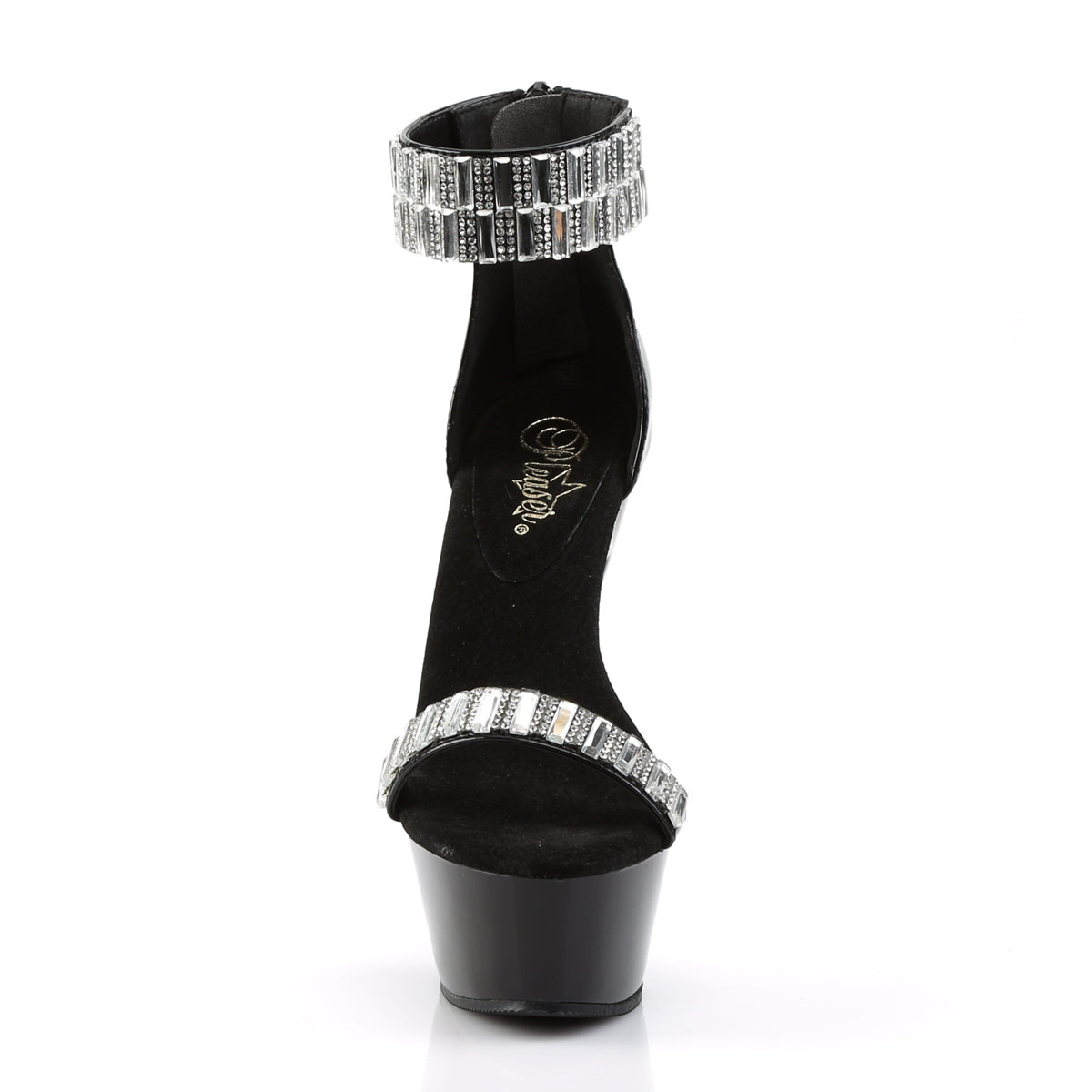 Pleaser KISS-269RS Black Rhinestone Platform Sandals - 6 Inch Heels