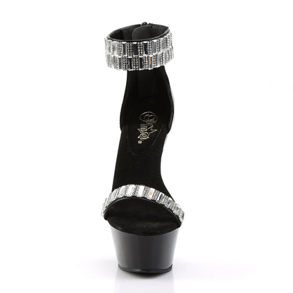Pleaser KISS-269RS Black Rhinestone Platform Sandals - 6 Inch Heels