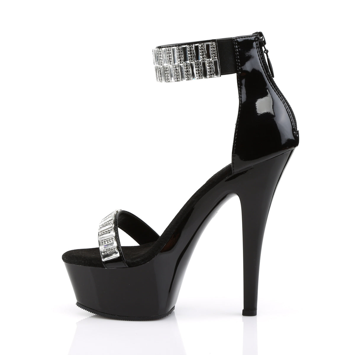 Pleaser KISS-269RS Black Rhinestone Platform Sandals - 6 Inch Heels