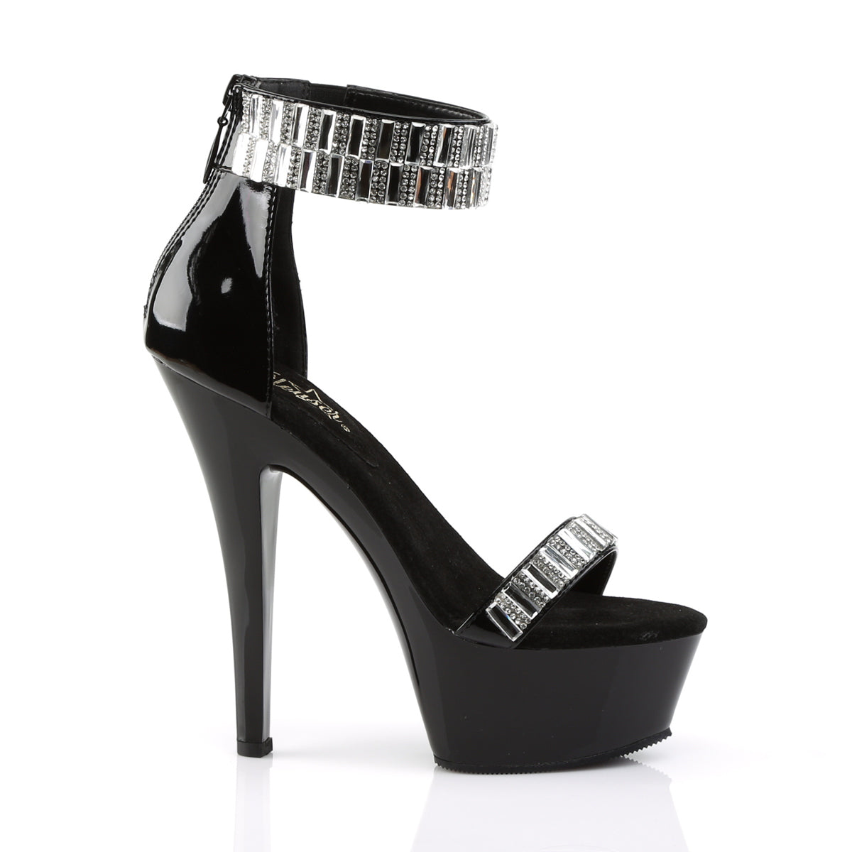 Pleaser KISS-269RS Black Rhinestone Platform Sandals - 6 Inch Heels