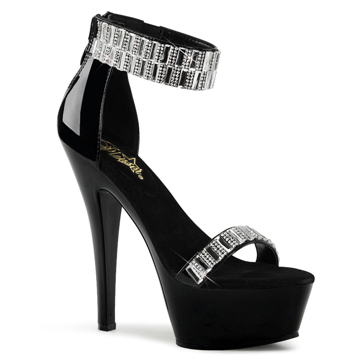 Pleaser KISS-269RS Black Rhinestone Platform Sandals - 6 Inch Heels