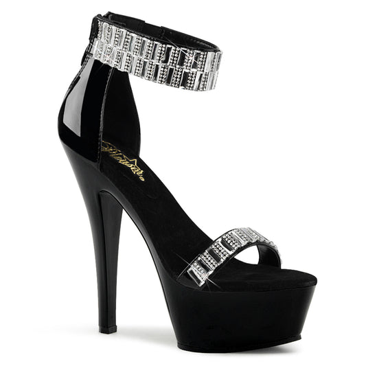 Pleaser KISS-269RS Black Rhinestone Platform Sandals - 6 Inch Heels