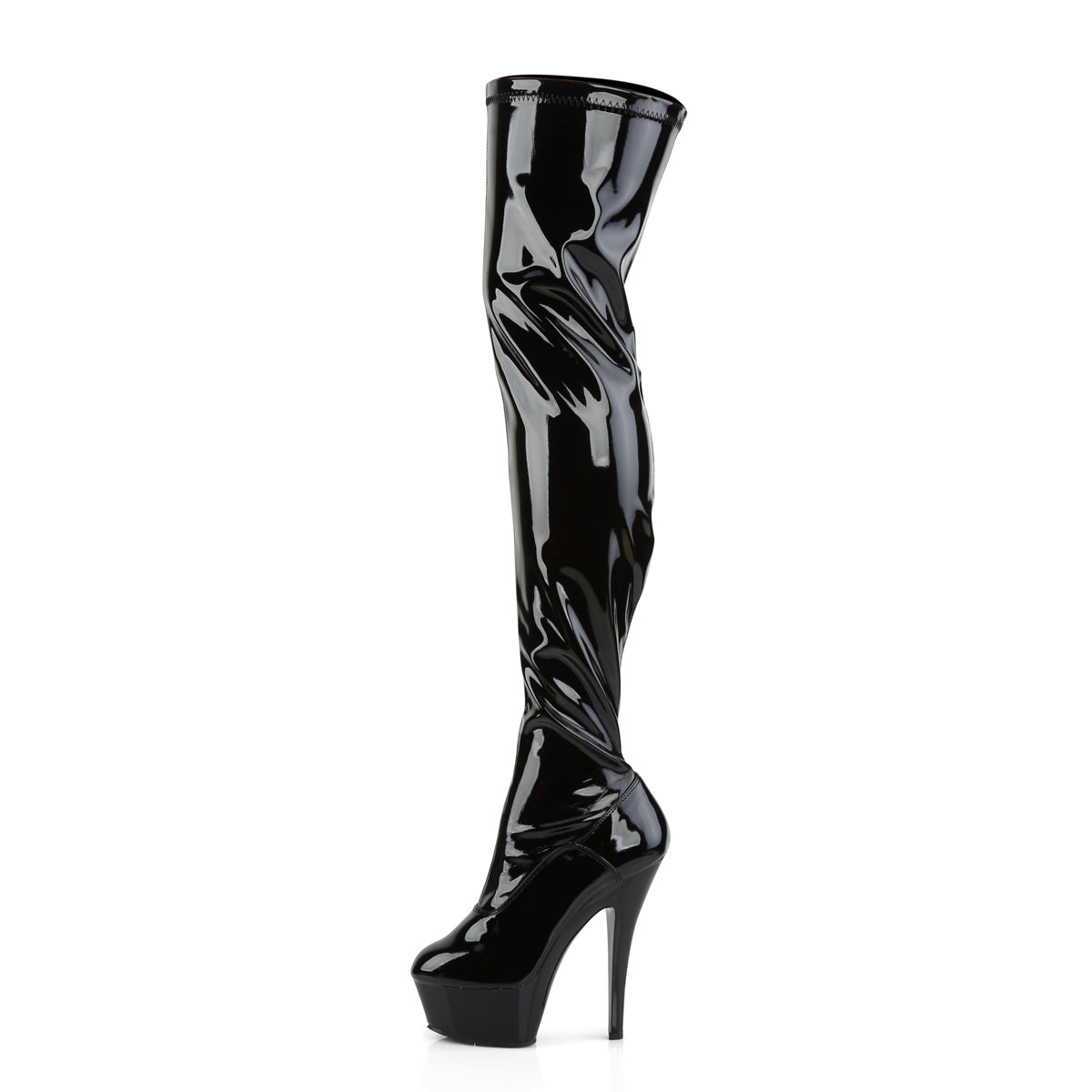 KISS-3000 Pleaser Black Patent 6 Inch Pole Dancing Thigh Boots