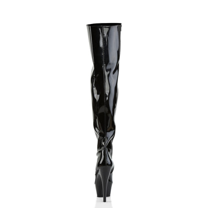 Pleaser KISS-3010 Black Platform Thigh High Boots - 6 Inch Heels