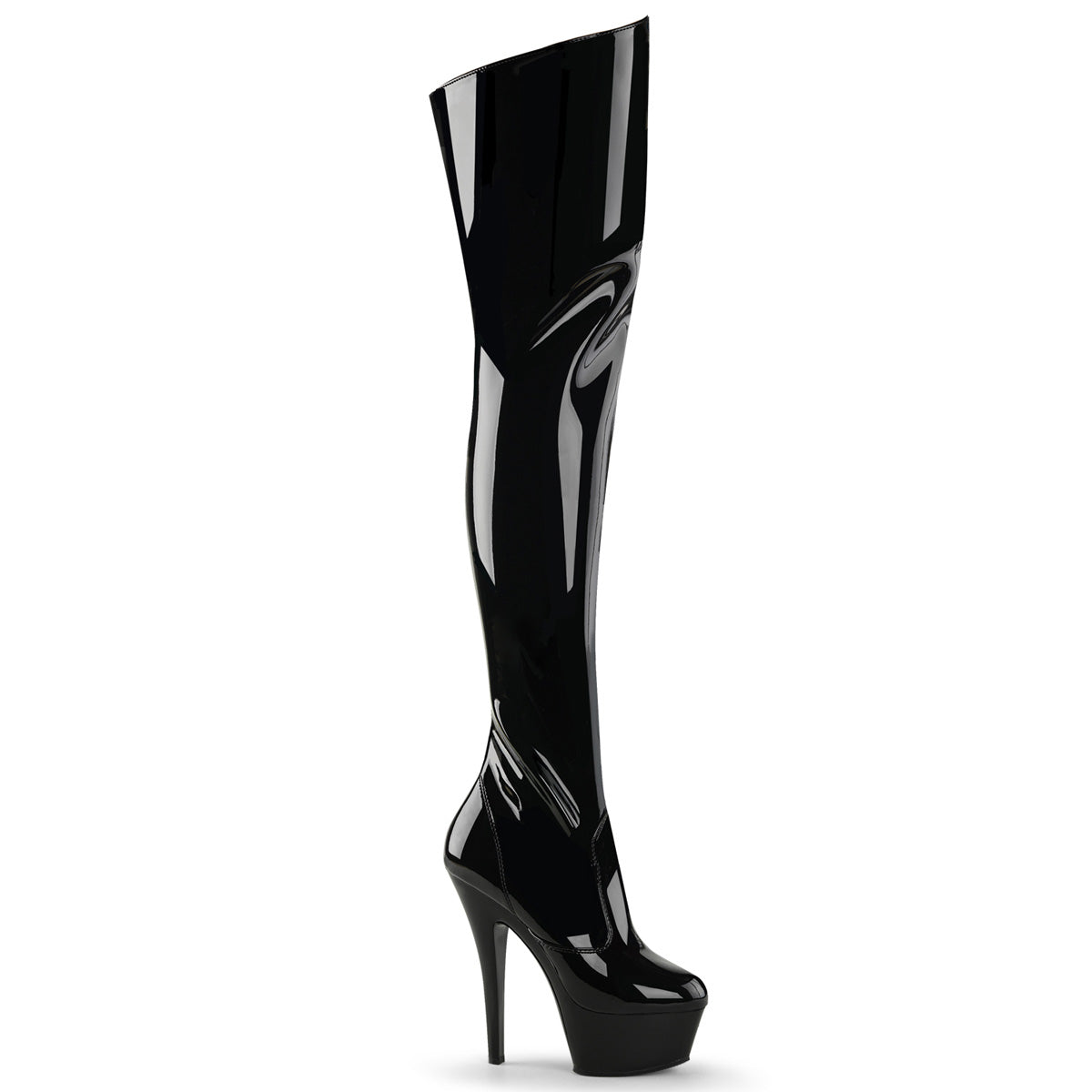 Pleaser KISS-3010 Black Platform Thigh High Boots - 6 Inch Heels