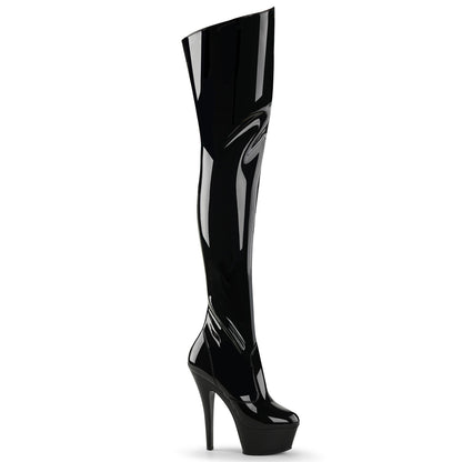Pleaser KISS-3010 Black Platform Thigh High Boots - 6 Inch Heels