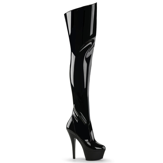 Pleaser KISS-3010 Black Platform Thigh High Boots - 6 Inch Heels