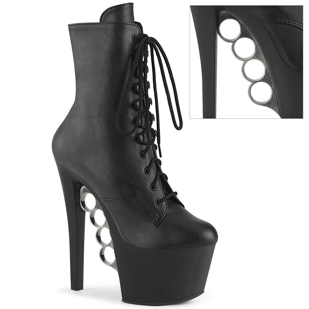 KNUCKS-1020 Pleaser Black 7 Inch Pole Dance Ankle Boots Blk Faux Le Blk Matte