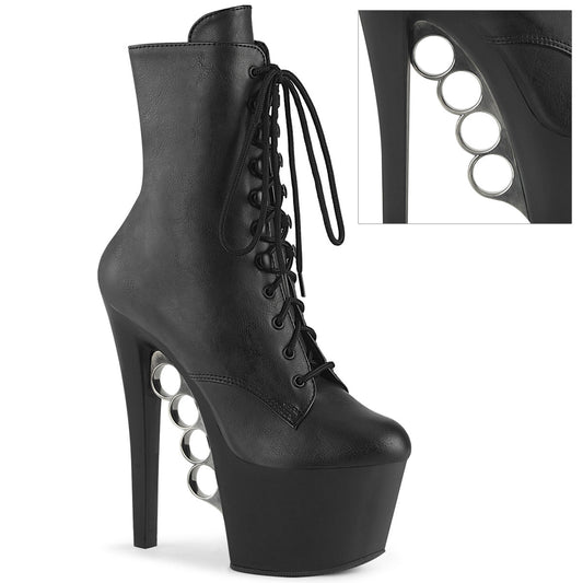 KNUCKS-1020 Pleaser Black 7 Inch Pole Dance Ankle Boots Blk Faux Le Blk Matte