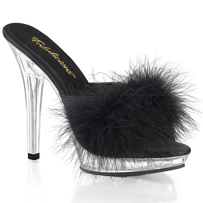 LIP-101-8 Fabulicious 5 Inch Heel Black Satin Marabou Sexy Shoes