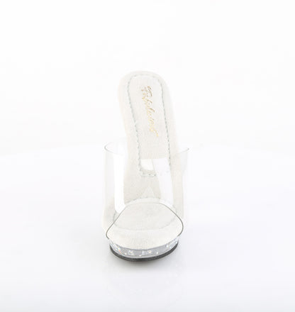 Fabulicious LIP-101CAS Clear / Silver Aurora Borealis Rhinestones Rhinestone Platform Mules - 5 Inch Heels