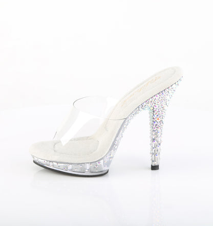 Fabulicious LIP-101CAS Clear / Silver Aurora Borealis Rhinestones Rhinestone Platform Mules - 5 Inch Heels