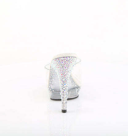 Fabulicious LIP-101CAS Clear / Silver Aurora Borealis Rhinestones Rhinestone Platform Mules - 5 Inch Heels