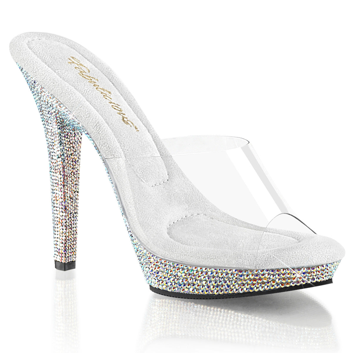 LIP-101DM Fabulicious Clear 5 Inch Posing Shoes Clear Silver Multi Rhinestones