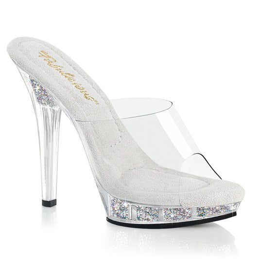 Fabulicious LIP-101RSI Clear / Clear-Silver Aurora Borealis Rhinestones Rhinestone Platform Mules - 5 Inch Heels Clr Clr-Slv AB RS