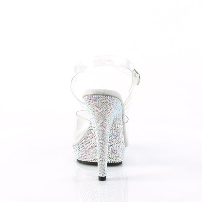 Fabulicious LIP-108DM Clear / Silver Multicolour Rhinestones Rhinestone Platform Sandals - 5 Inch Heels