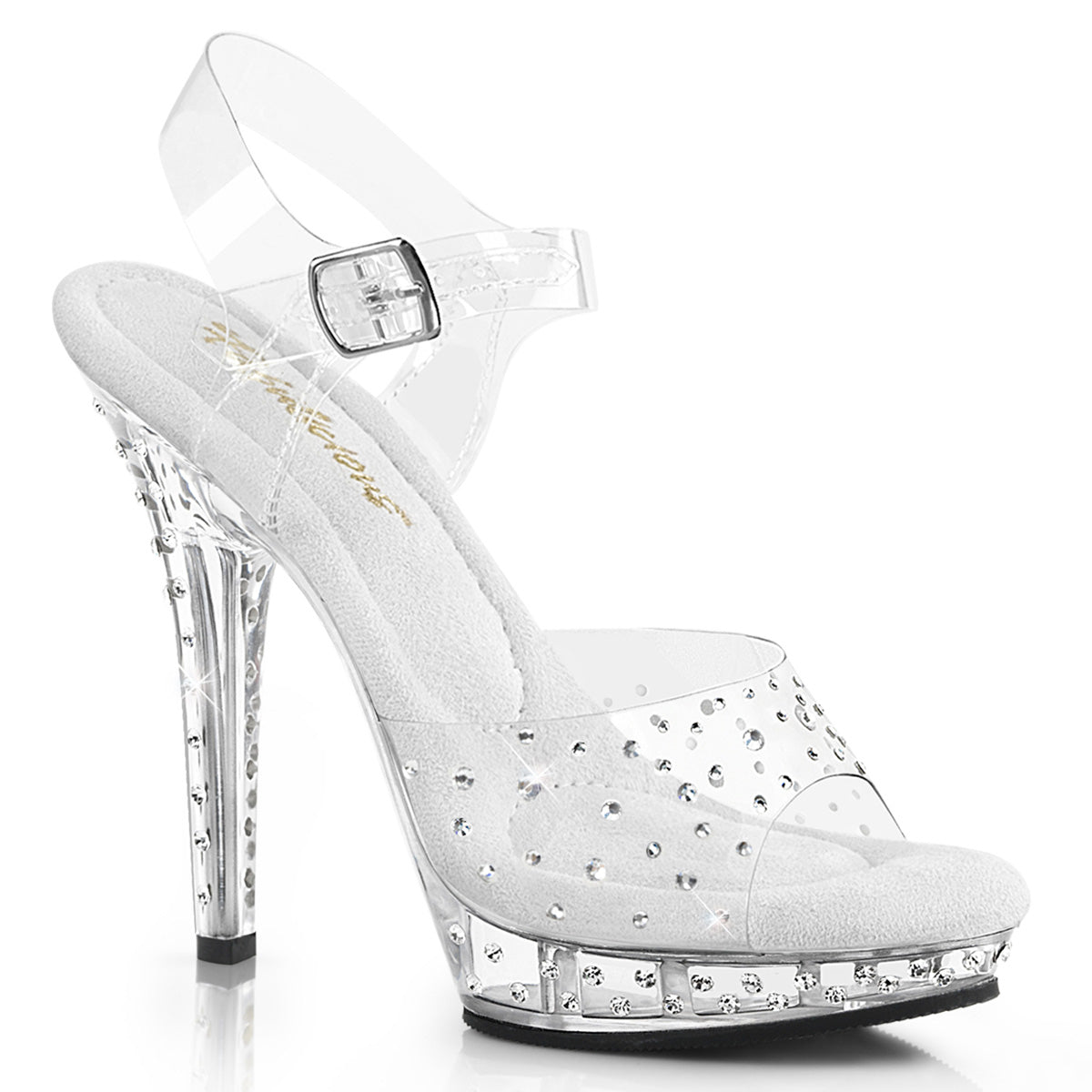 Fabulicious LIP-108RS Clear Rhinestone Platform Sandals - 5 Inch Heels