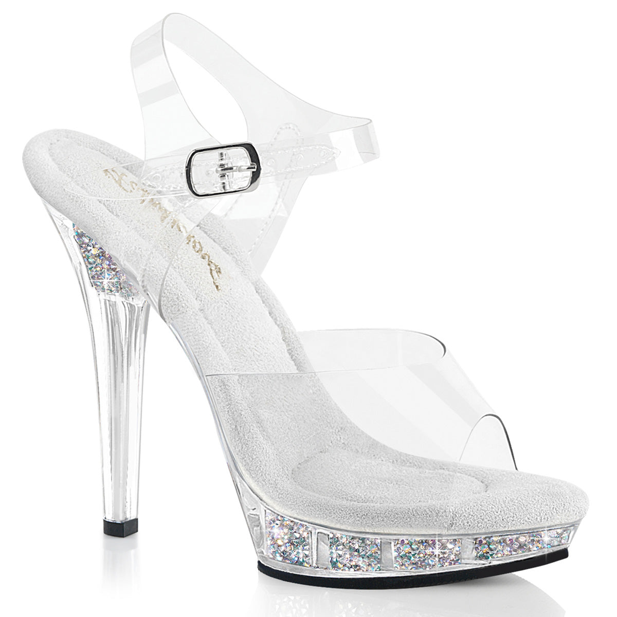 LIP-108RSI Fabulicious Clear Bling 5 Inch Fitness Stage Shoes Clr Clr-Slv AB RS