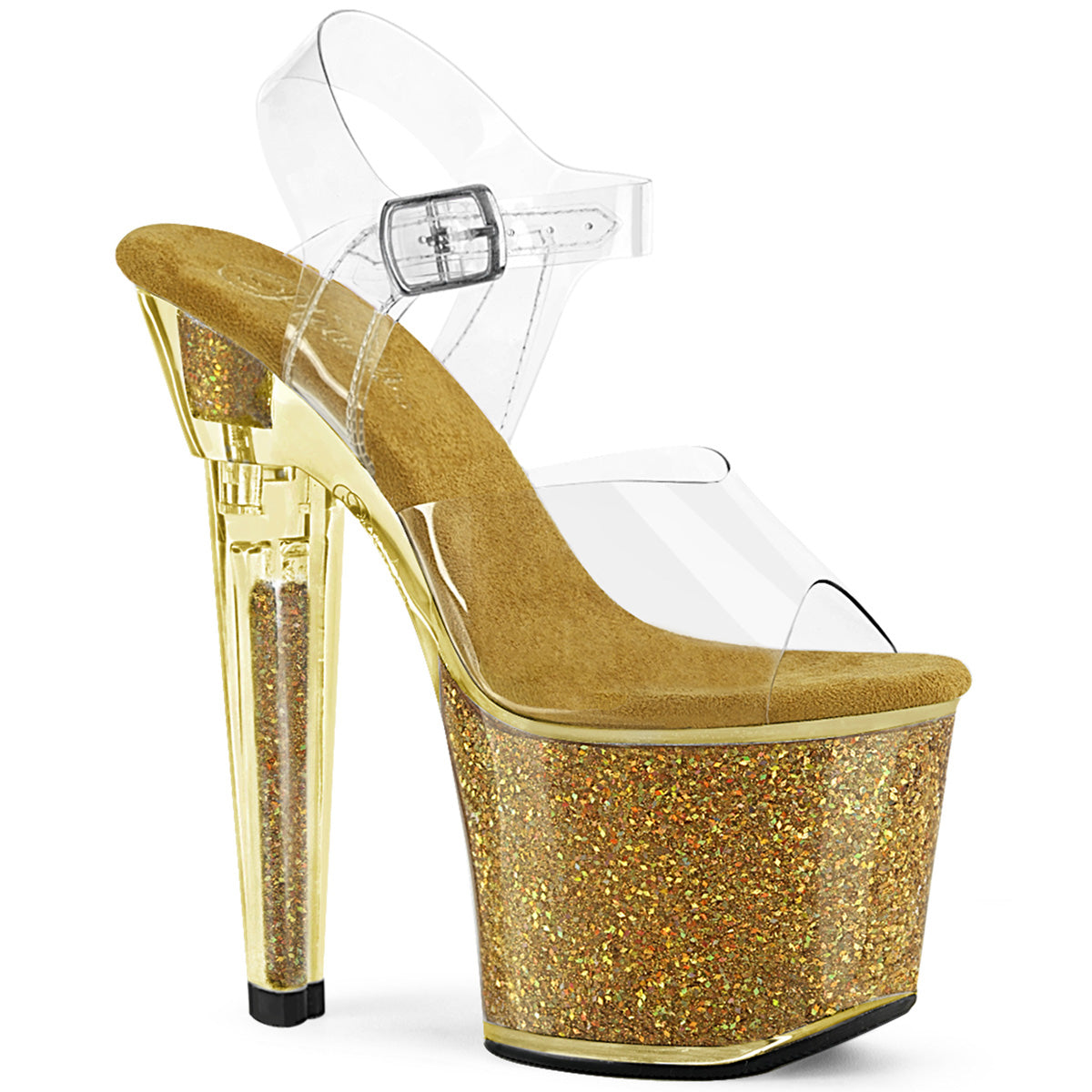 LOVESICK-708SG Pleaser Gold 7 Inch Pole Dance Platform Shoes Clr Gold Multi Iridescent Glitters