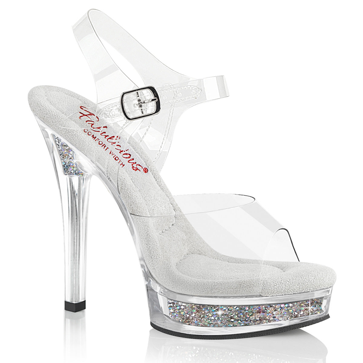 MAJESTY-508RSI Fabulicious Clear Bling 5 Inch Fitness Stage Shoes Clr Clr-Slv AB RS