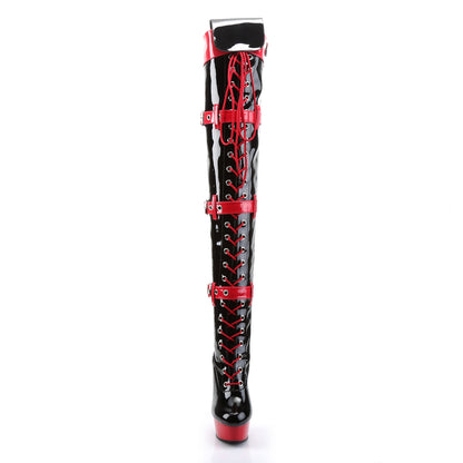 Funtasma MEDIC-3028 Black-Red / Red Lace-Up Platform Thigh High Boots - 6 Inch Heels