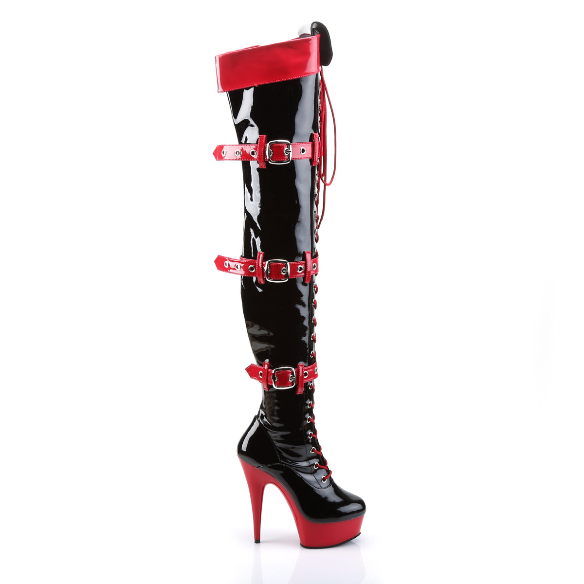 Funtasma MEDIC-3028 Black-Red / Red Lace-Up Platform Thigh High Boots - 6 Inch Heels