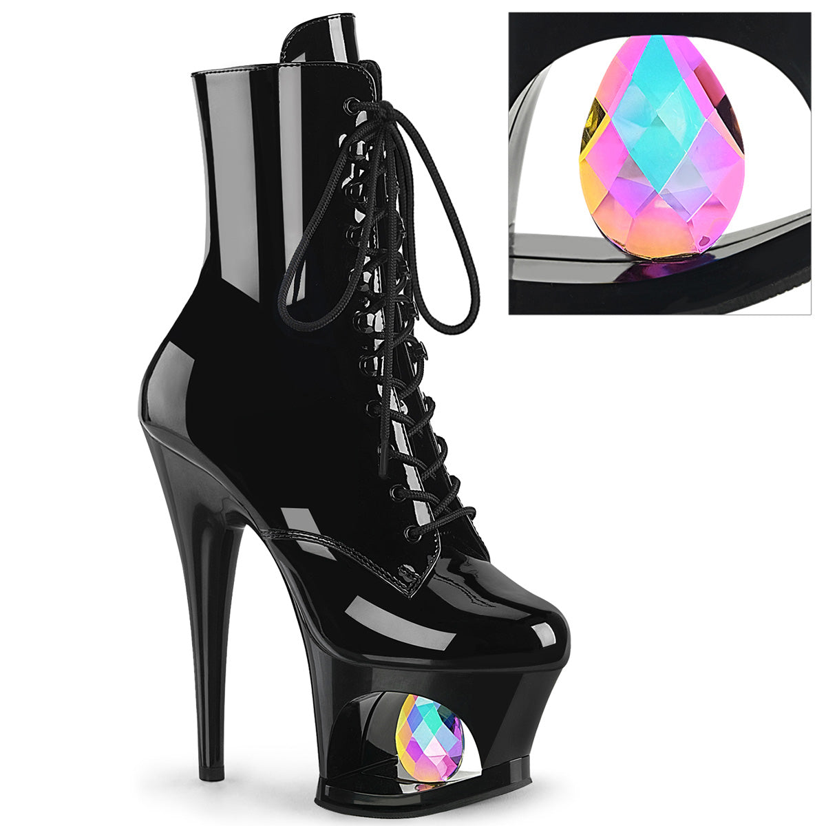 MOON-1020DIA Pleaser Black 7 Inch Ladies Fetish Ankle Boots