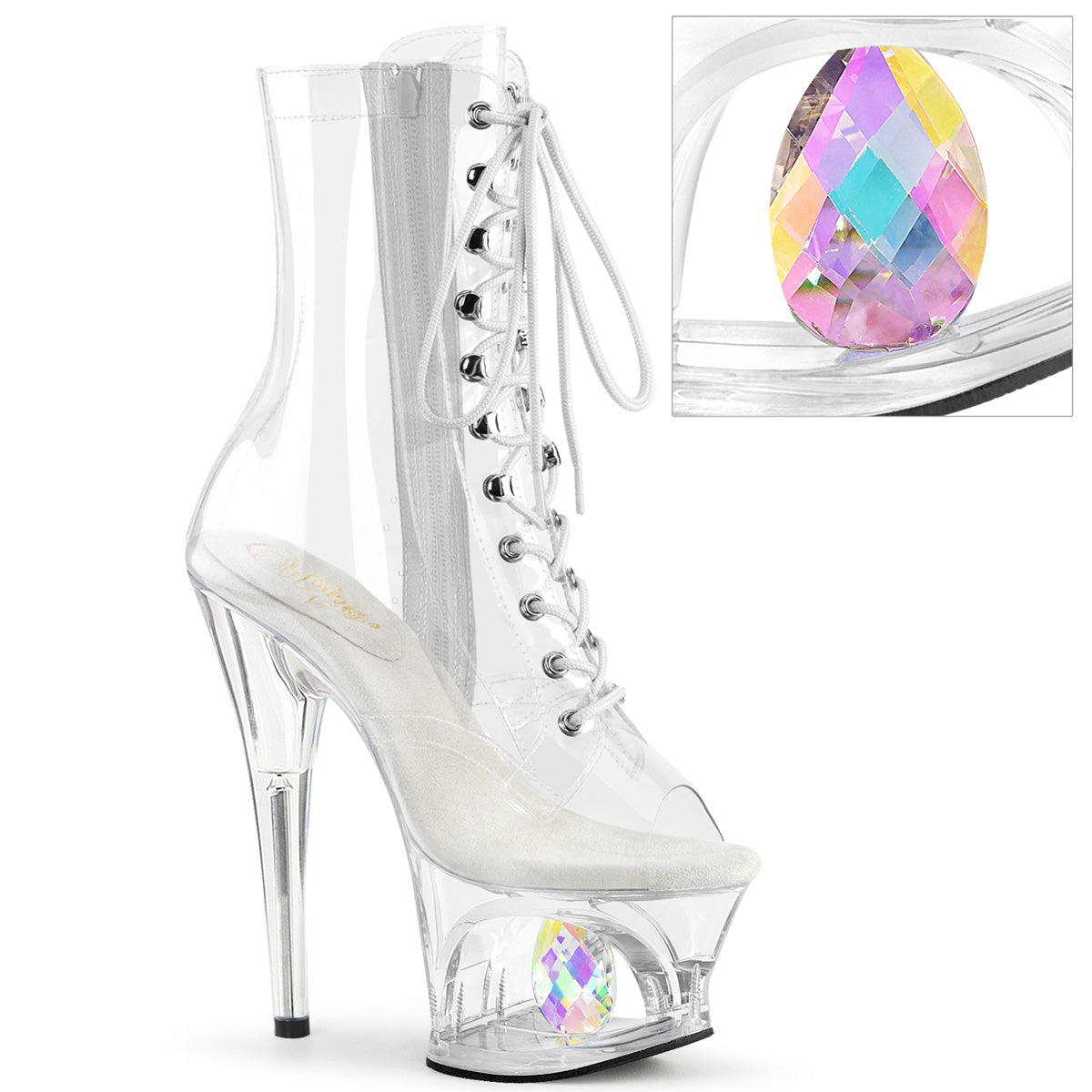 MOON-1021C-DIA Pleaser Clear 7 Inch Pole Dancing Ankle Boots Clr Clr